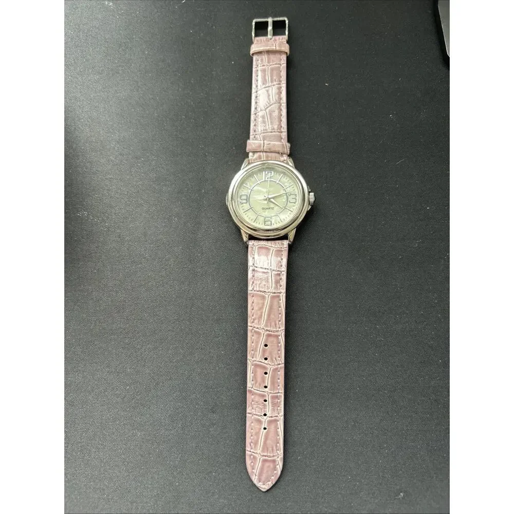 Silver Tone Pearlized Dial Purple Band Women’s Quartz Watch